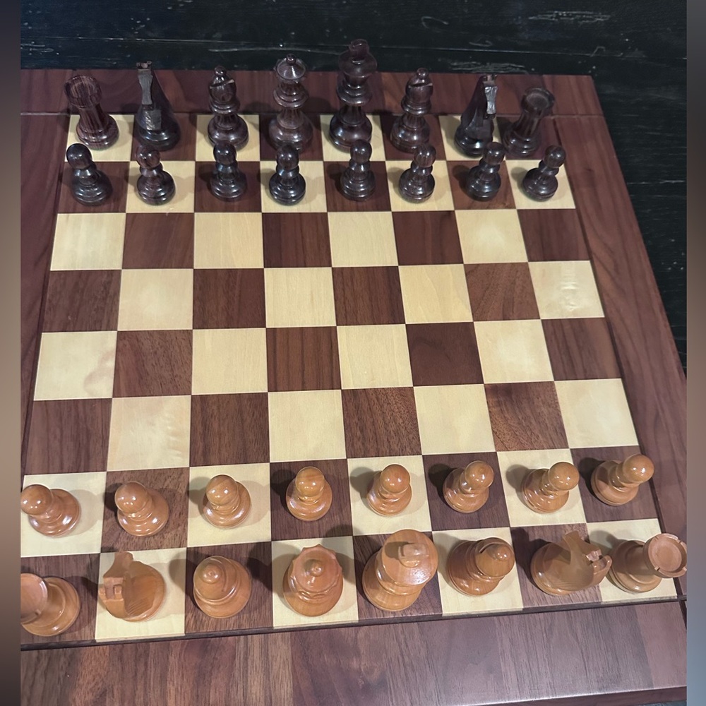 Wooden Chess Set - Two-Tone Brown and Natural Pieces